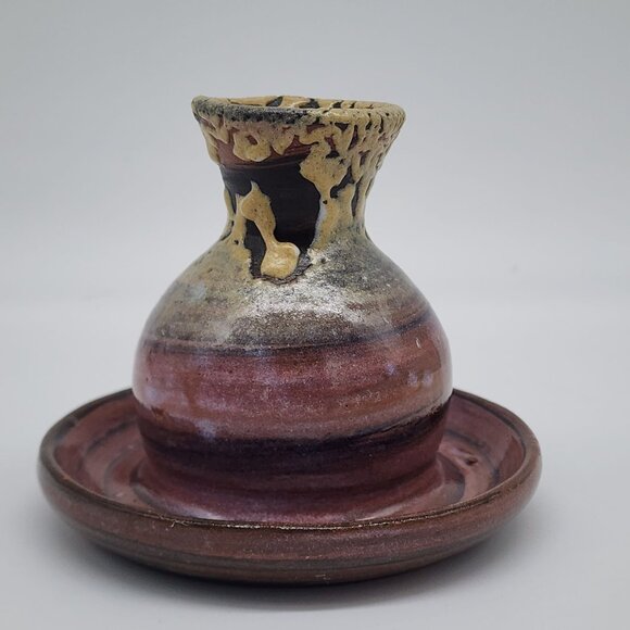 Studio Pottery Handcrafted Multicolor Ceramic Vase or Candle Holder With Drip Gl - Picture 2 of 9